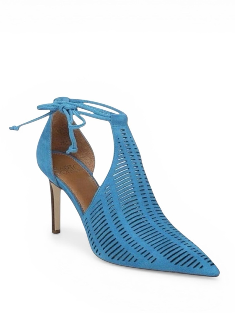 SARTO By Franco Sarto Krista Leather Teal Blue Ankle Lace Cutout Pumps Heels
